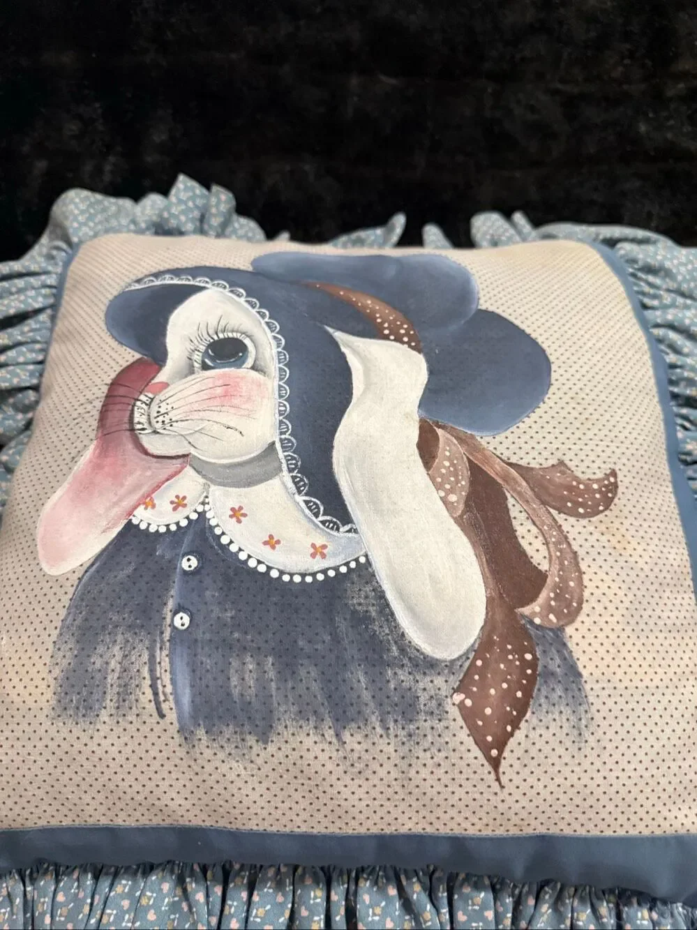 cushionPretty white rabbit on blue cushion pillow cottagecore primitive
